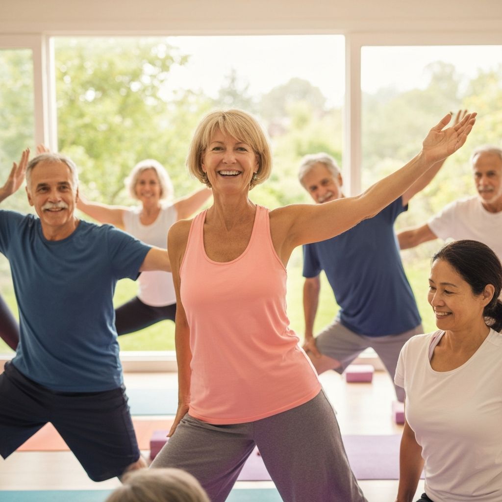 Group yoga class in session